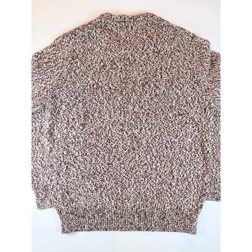 J.Crew Crewneck Sweater Mens Large Burgundy White Cotton Marled Knit BL820